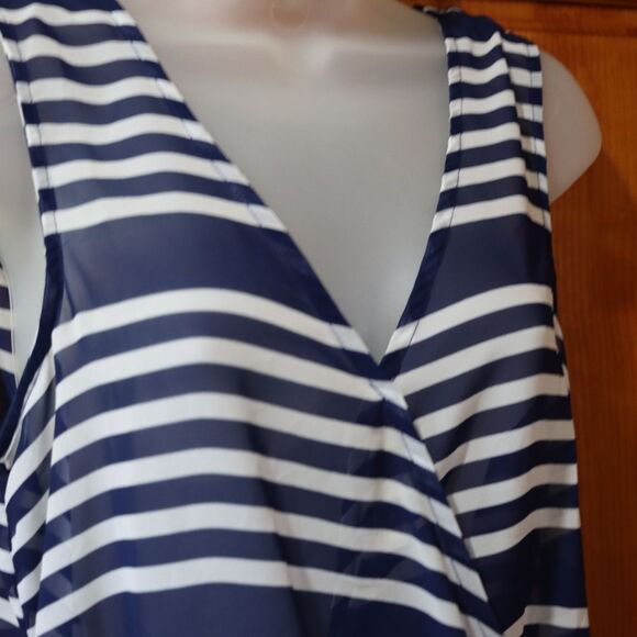 Charming Charlie Blue & White Sheer Striped Y2K Draped Top Medium - Picture 3 of 10